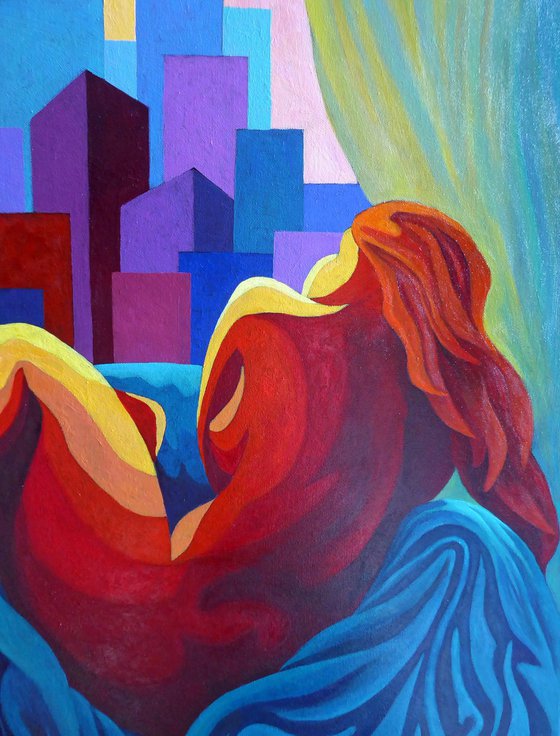 RECLINING NUDE - SUNSET OVER CITY