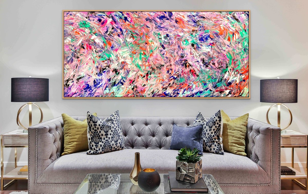 Organic Abstract Acrylic Painting By Estelle Asmodelle, 89 X 41, Meandering Rose, Original Artwork