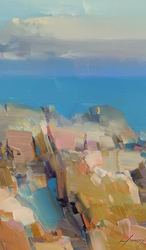 Ocean Cliffs, Original oil painting, Handmade artwork, One of a kind by Vahe Yeremyan