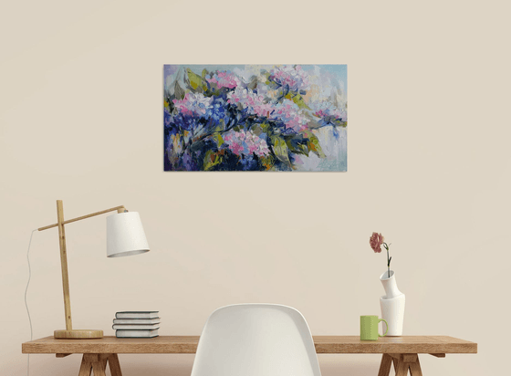 Painting Hydrangeas, Bouquet of flowers, flowering hydrangea