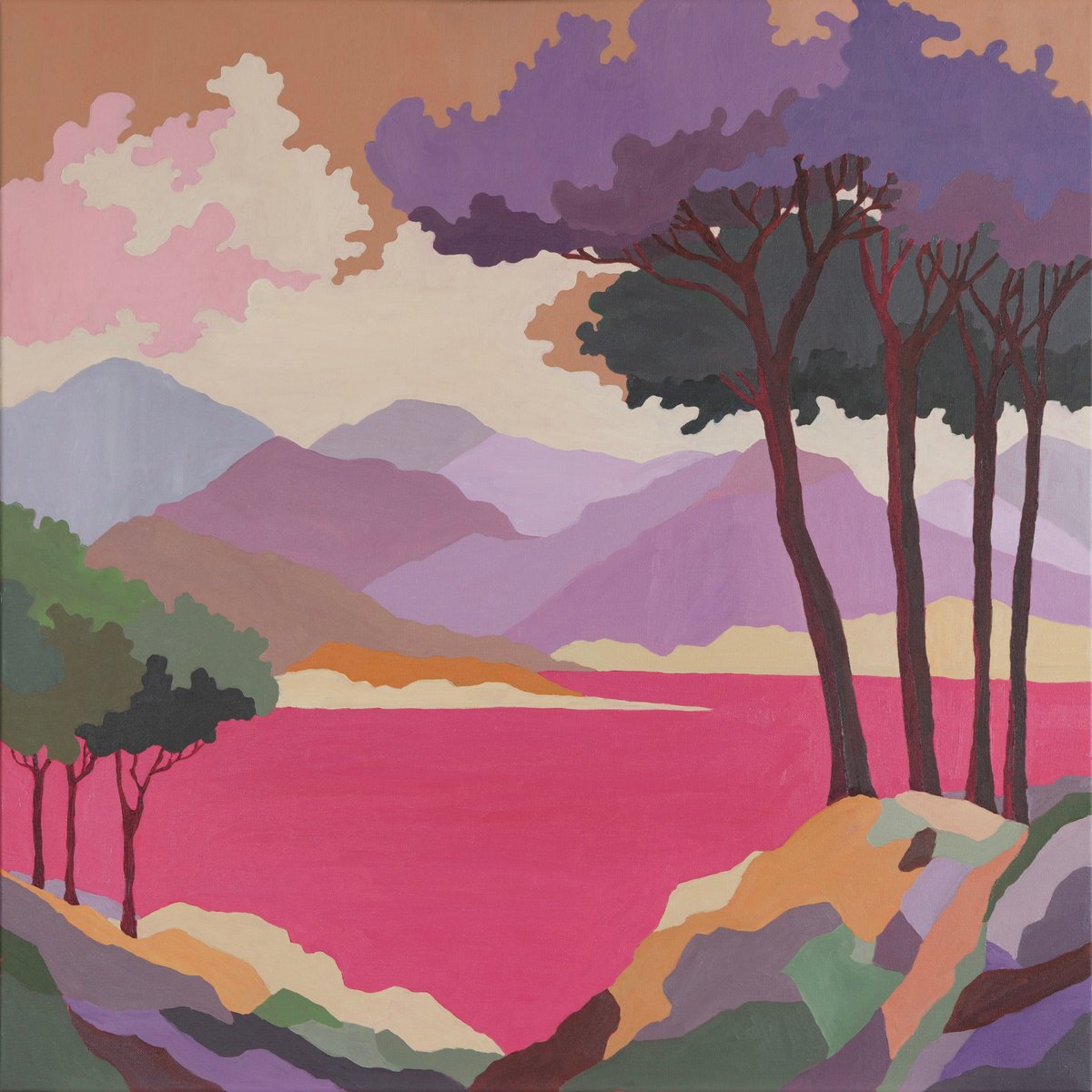 Seascape With Pink Sea By Irina Anis, 31 X 31, Artwork For Sale On Artfinder