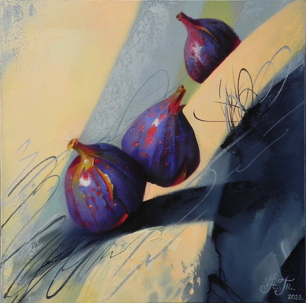 Abstract Still Life Oil Painting By Tetiana Novikova, 16 X 16", - Momentum - ?, Original Artwork