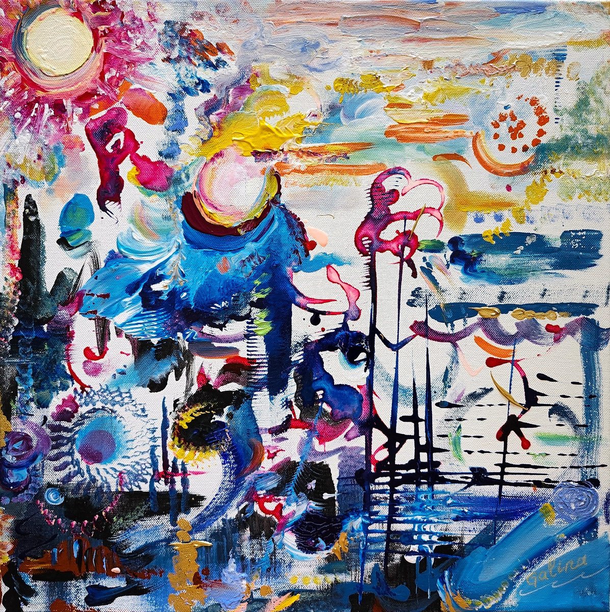 Surrealistic Abstract Acrylic Painting By Galina Victoria, 16 X 16, From Dark To Light, Original Artwork