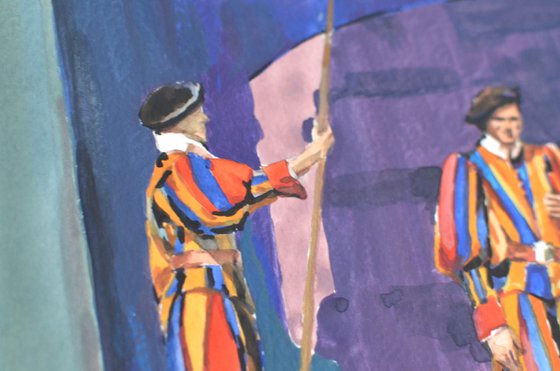 Vatican guard, Gouache sketch, Italy, Rome