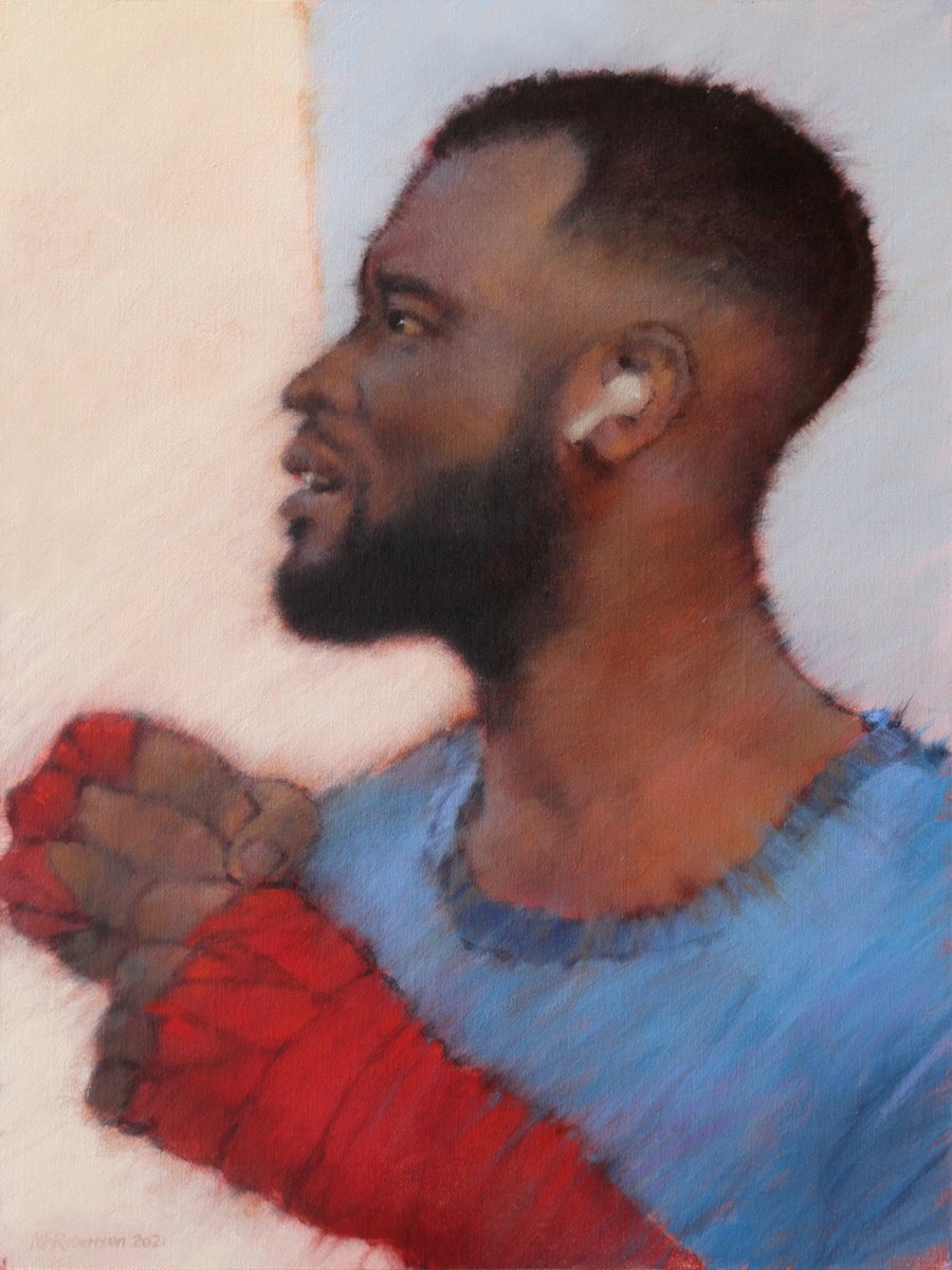 Portrait Acrylic Painting By Nicholas Robertson, 12 X 16", Shadow Boxer, Original Artwork