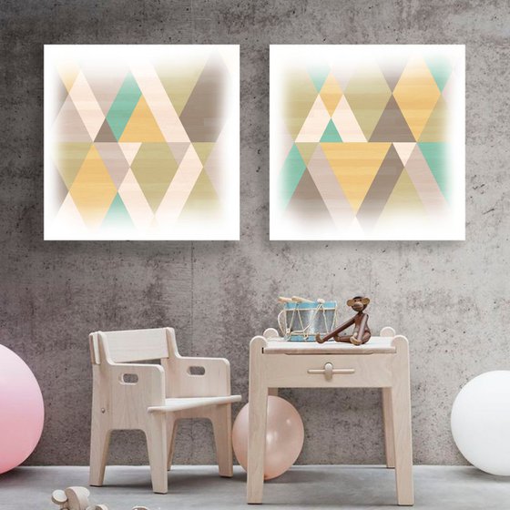 mid century modern art M001 - print on canvas 60x120x4cm - set of 2 canvases