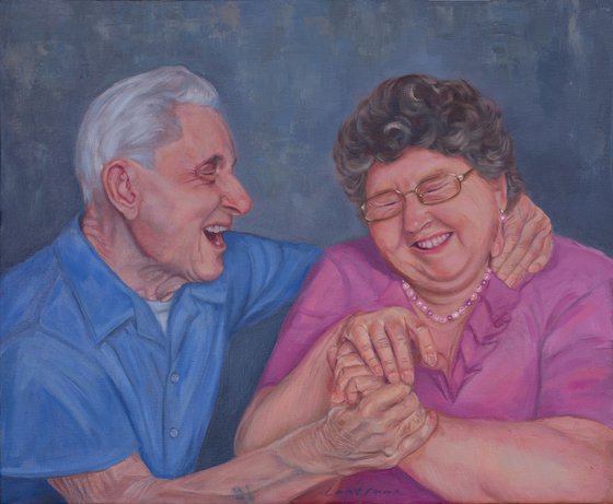 Love and laugh through the years, The story of happy couple, Couple portrait Painting