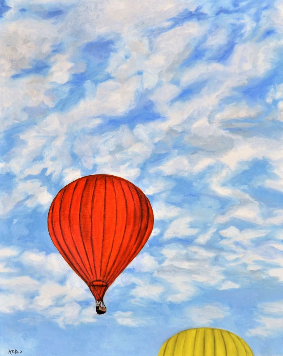 Photorealistic Landscape Oil Painting By Afekwo, 16 X 20, Balloons, Original Artwork