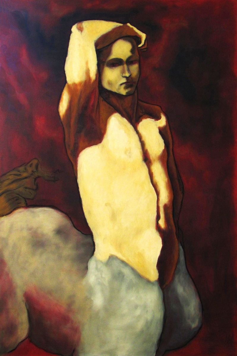 Portrait Oil Painting By Antonio Mele, 39 X 58, Centauro, Original Artwork