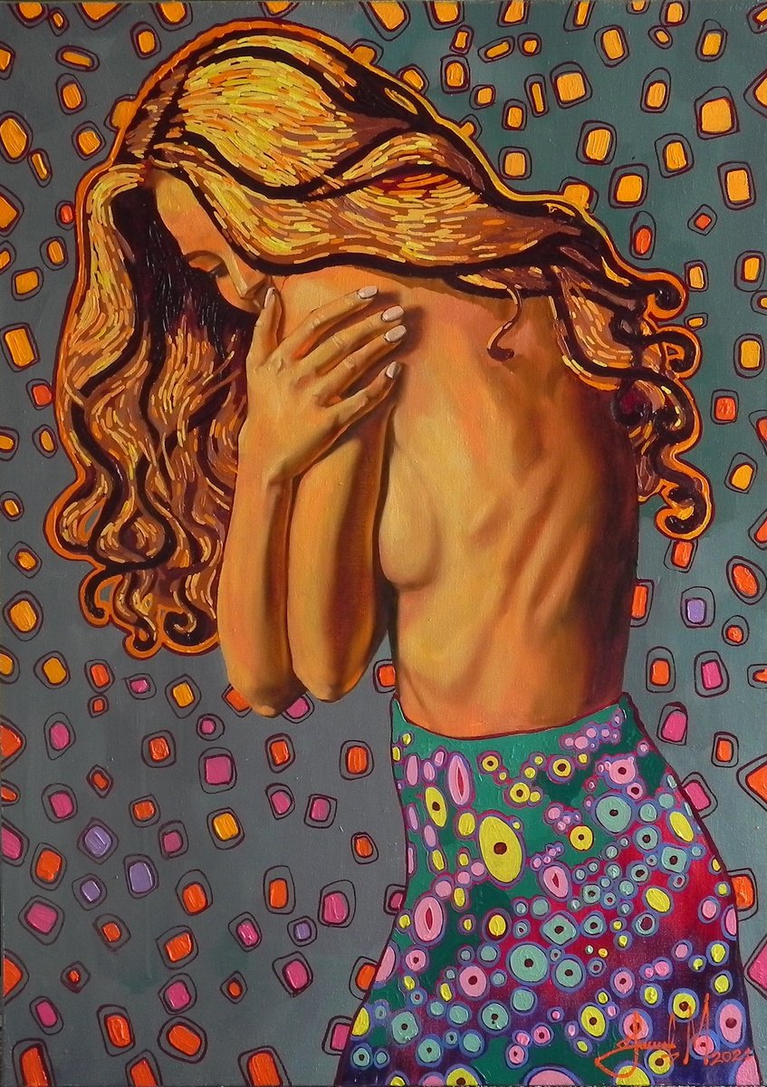 Impressionistic Portrait Oil Painting By Mykhailo Novikov, 20 X 28", "Embrace Of The Soul", Original Artwork