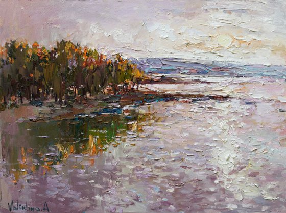 Lake at sunset - Landscape painting