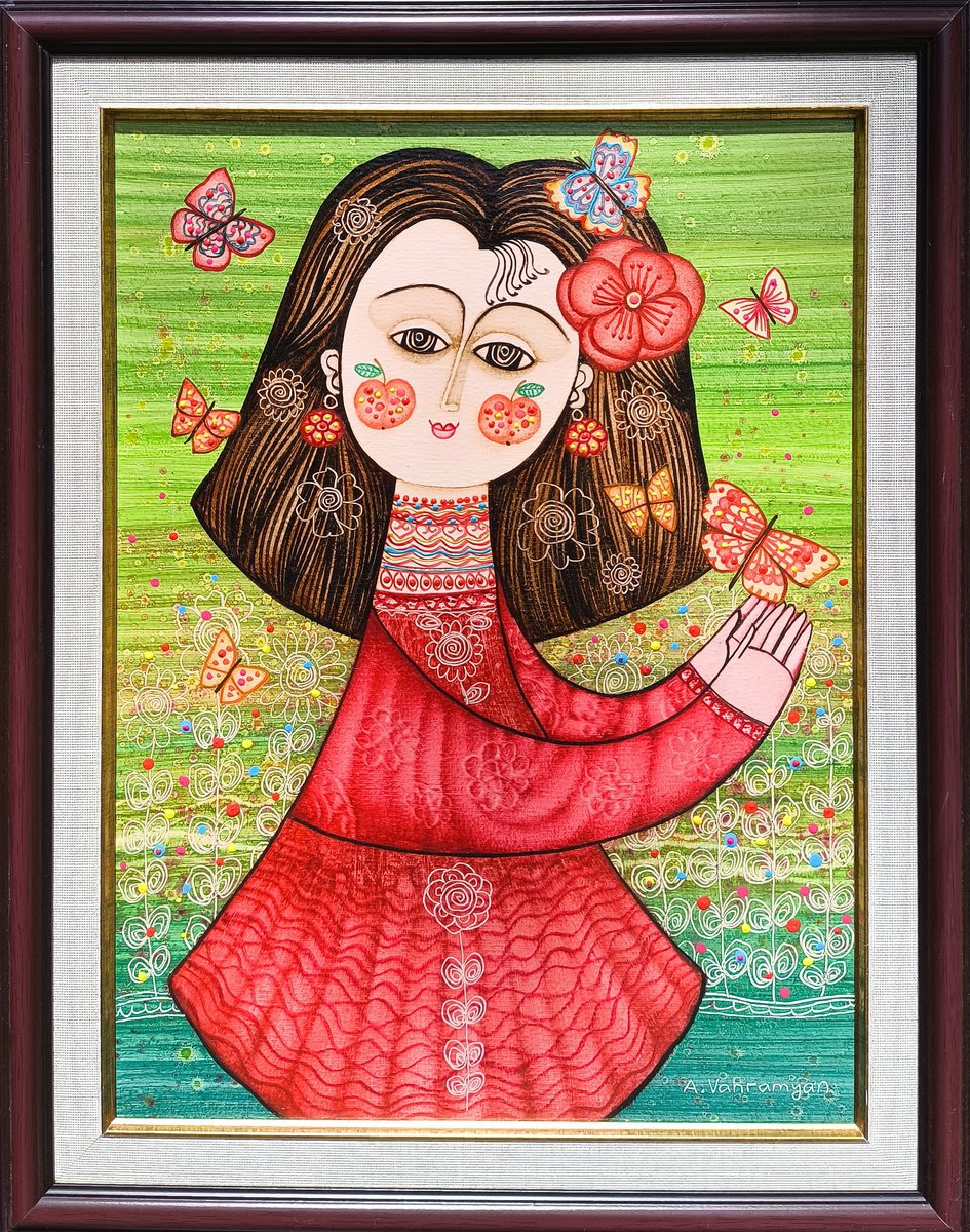 Impressionistic Botanical Oil Painting By Armen Vahramyan, 14 X 18, Dance With Butterflies, Original Artwork