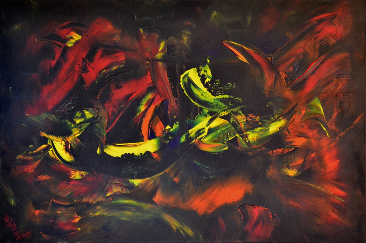 Abstract Acrylic Painting By Isabelle Vobmann, 35 X 24, Safari, Original Artwork