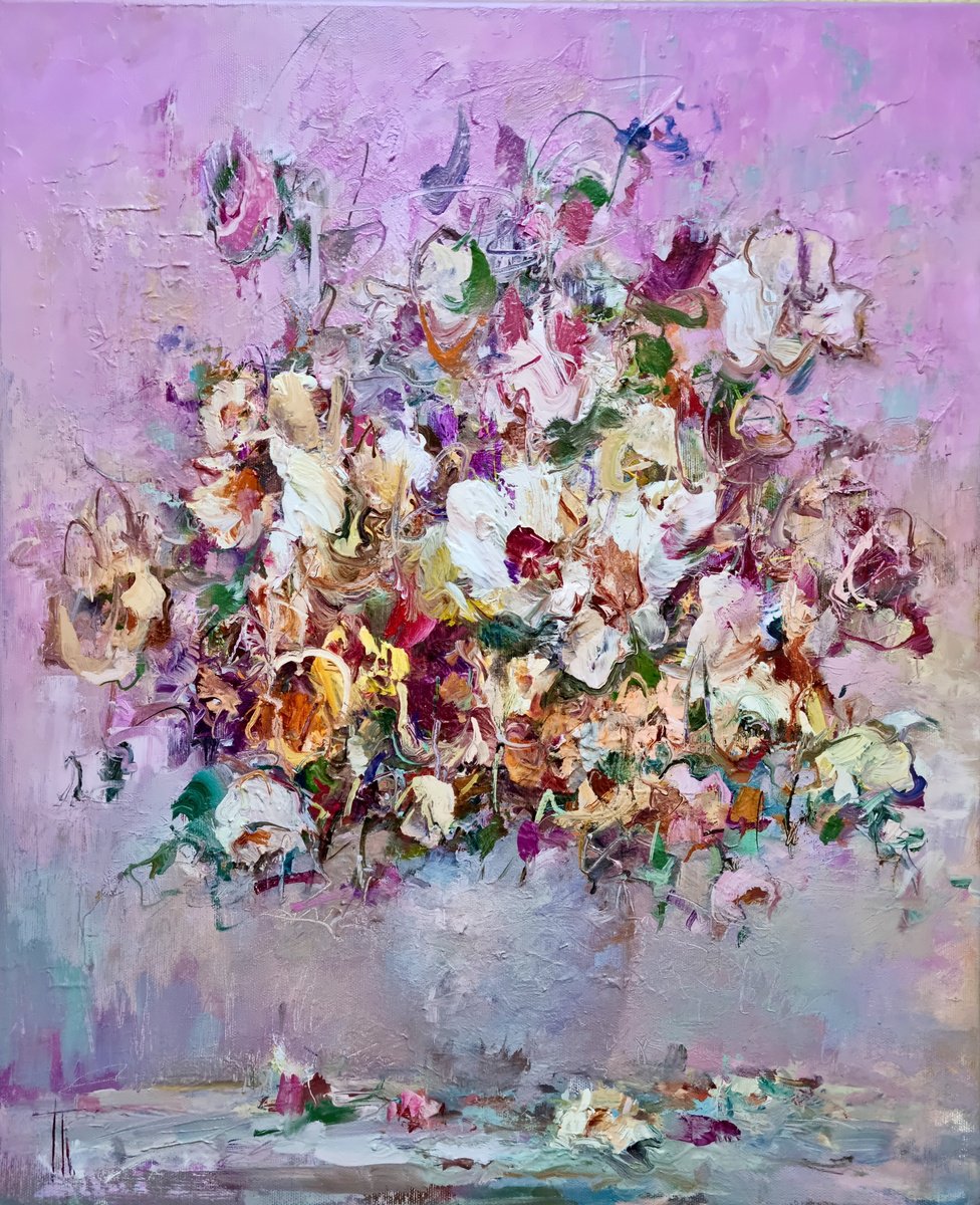 Expressive Botanical Oil Painting By Hennadii Penskyi, 18 X 22, Wildberry Blend #2, Original Artwork