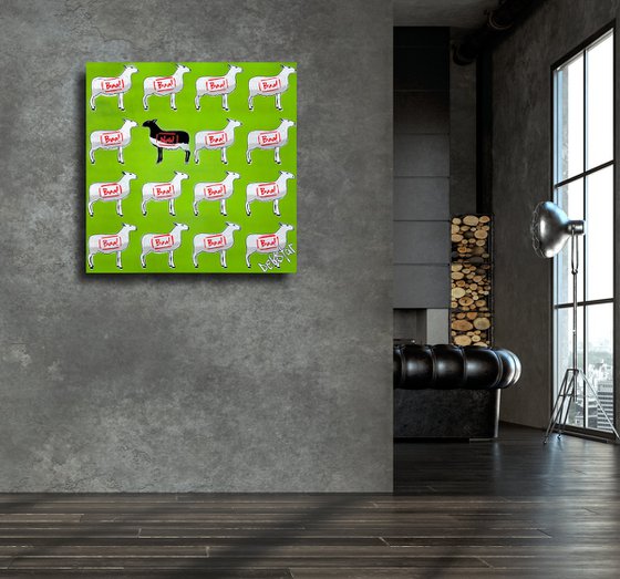 The Black Sheep - Green 61cm x 61cm