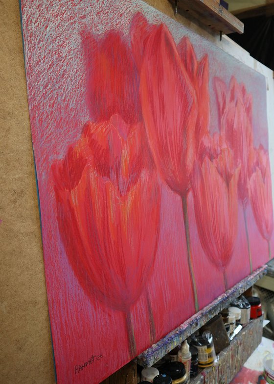 Red Tulips on Red