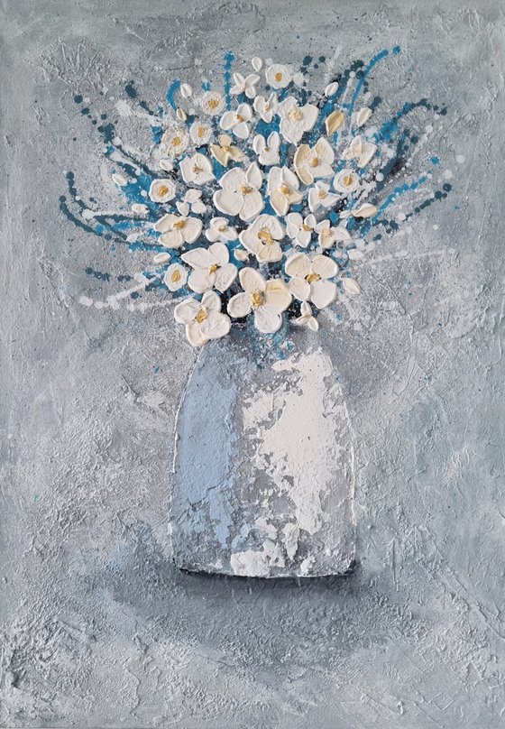 Life is a Vase with White Flowers