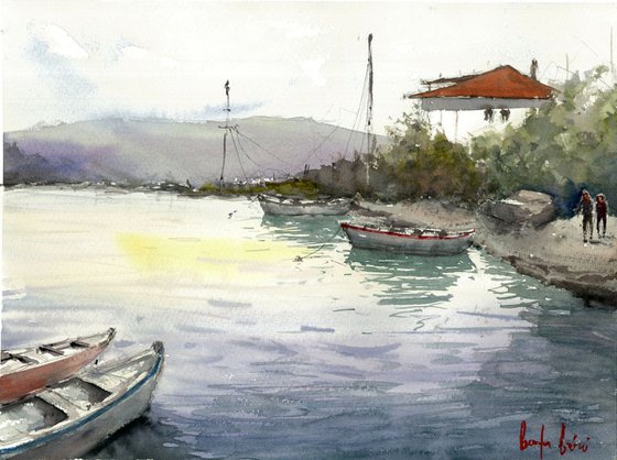 Fishermans Village watercolor painting
