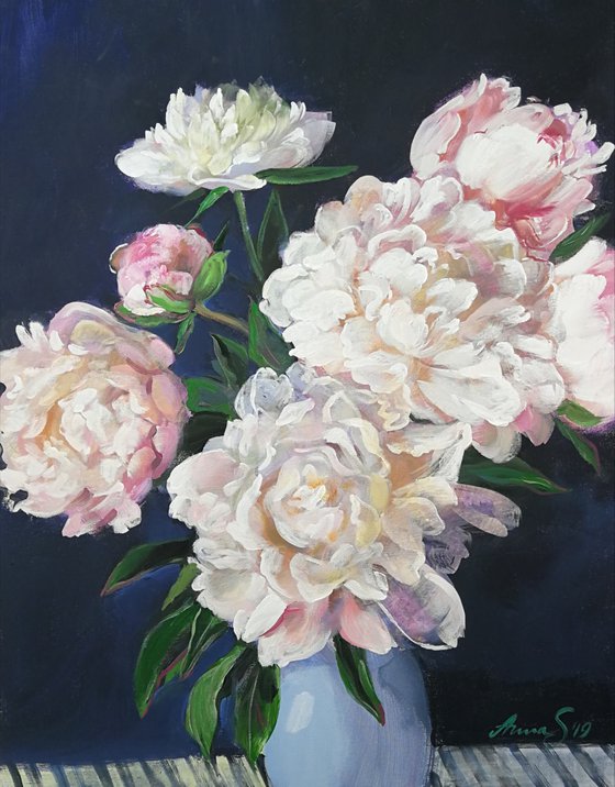 “A bouquet of pink peonies”