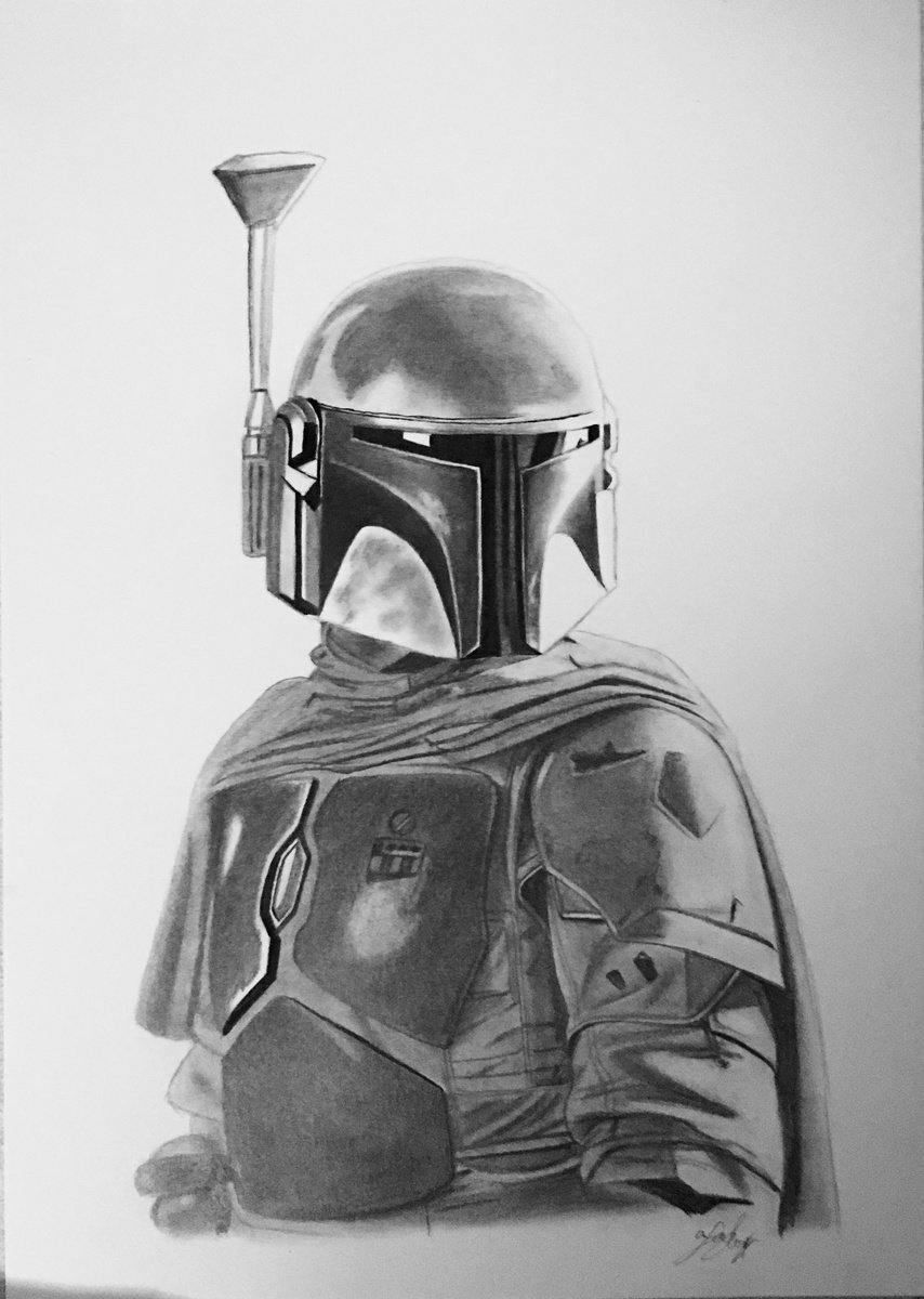 Photorealistic Portrait Pencil Drawing By Amelia Taylor, 8 X 12, Boba Fett, Original Artwork