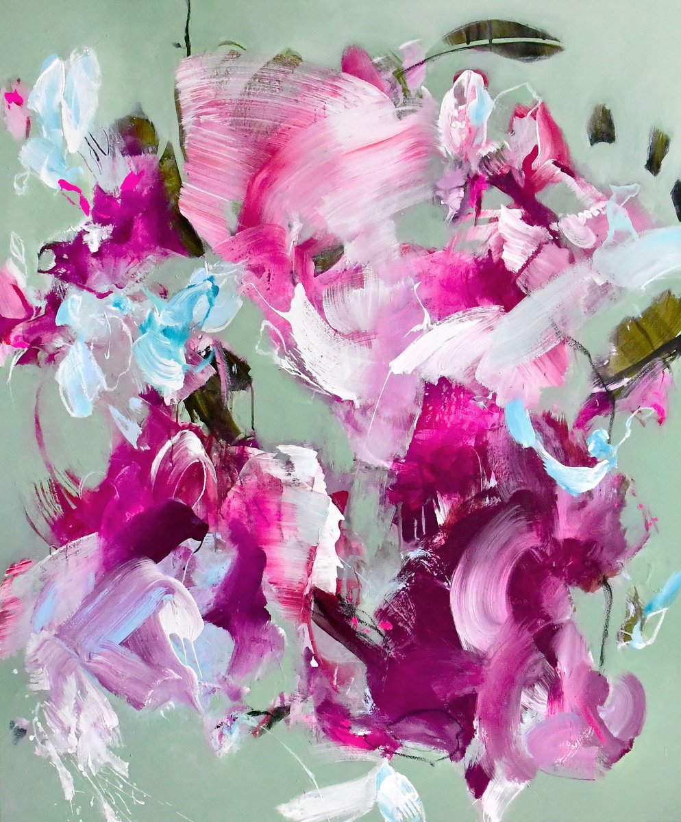 Expressive Botanical Acrylic Painting By Kirsten Handelmann, 39 X 47", No Better Place, Original Artwork