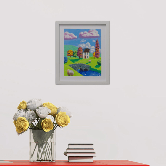 Folk Art Scene with sheep