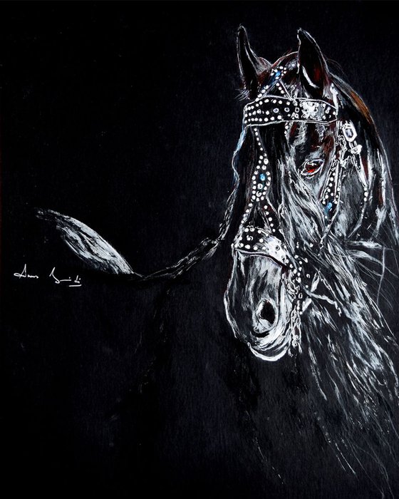 On black / Horse Head Equine Art  Modern Contemporary Wall Art Home Decor  by Anna Sidi