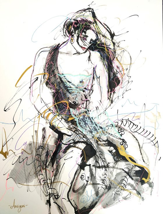 Woman  ink drawing series-Figurative drawing on paper