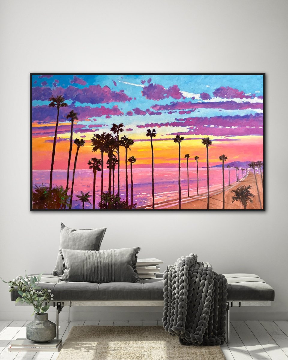 Large abstract sunset painting 120-70cm by Volodymyr Smoliak