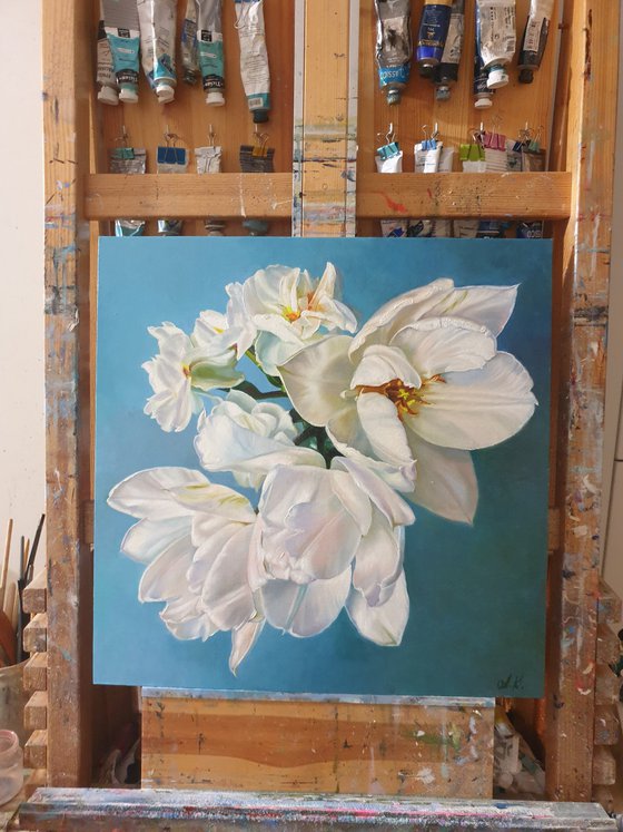 "White bouquet. "   flower  liGHt original painting  GIFT (2021)