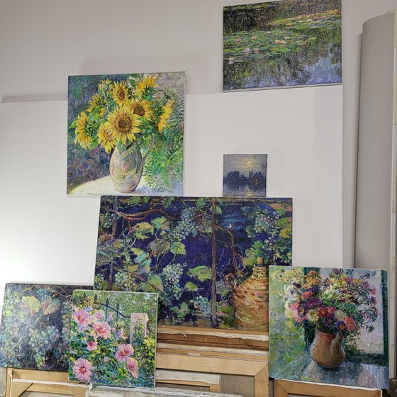 Sunflowers on the windowsill.