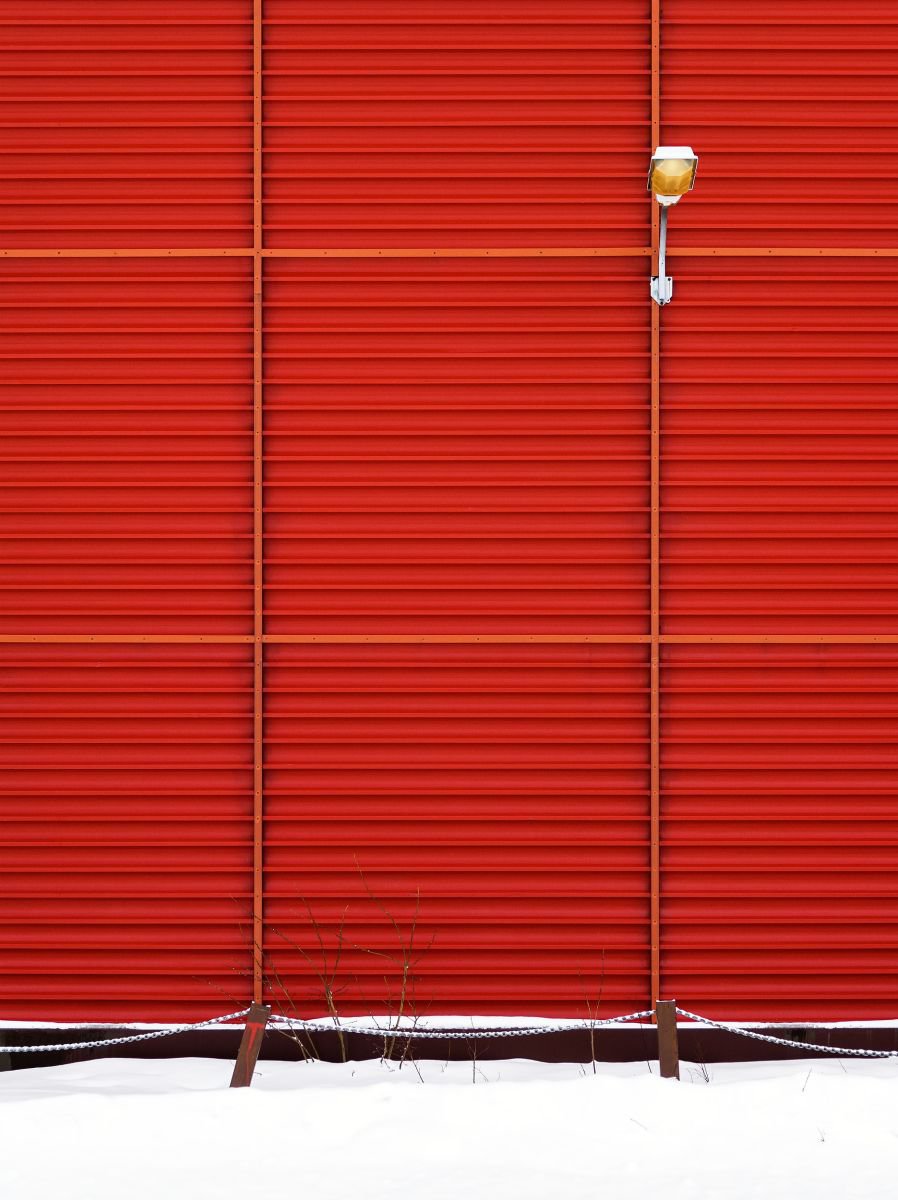 Geometric Cityscapes Photograph By Tom Hanslien, 60 X 80", Red Wall In Mosjoen, Norway I, Original Artwork