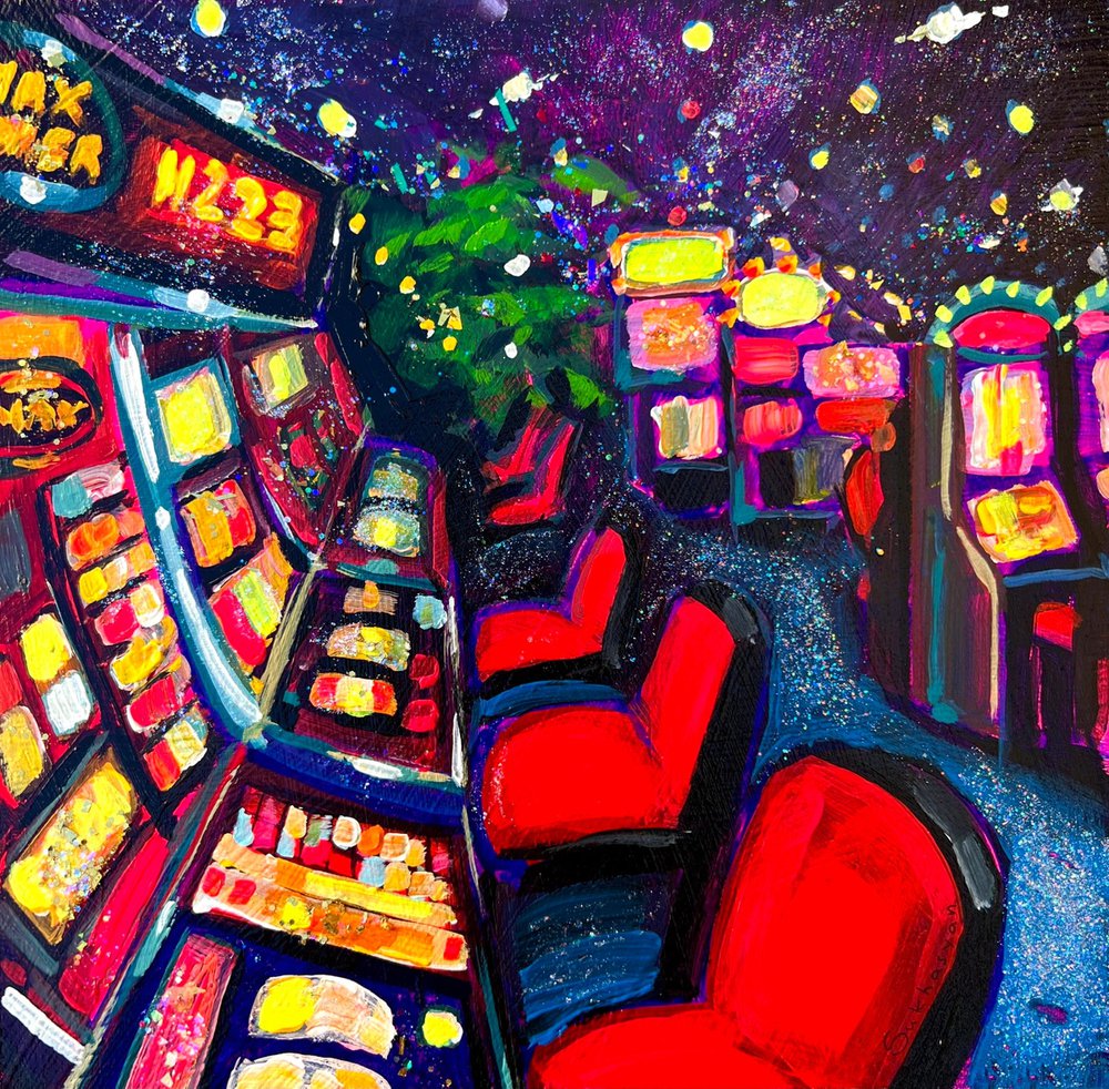 Las Vegas Cityscape at Night. In-N-Out Burger Acrylic painting by Victoria  Sukhasyan