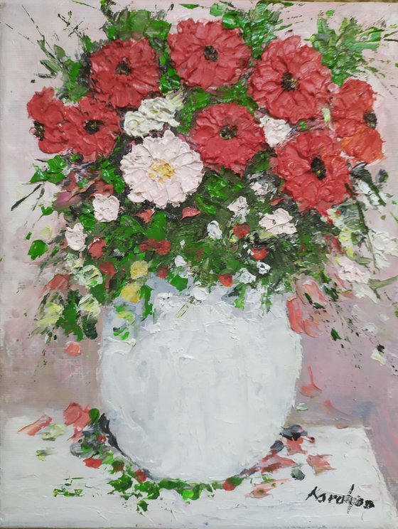 Red flowers in a vase