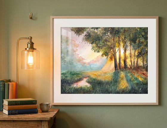 Golden Sunset by the Stream
