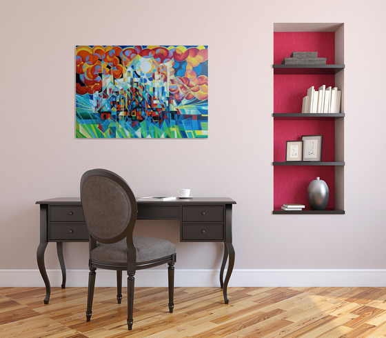 Sunny morning (100x70cm, cubism, oil painting)