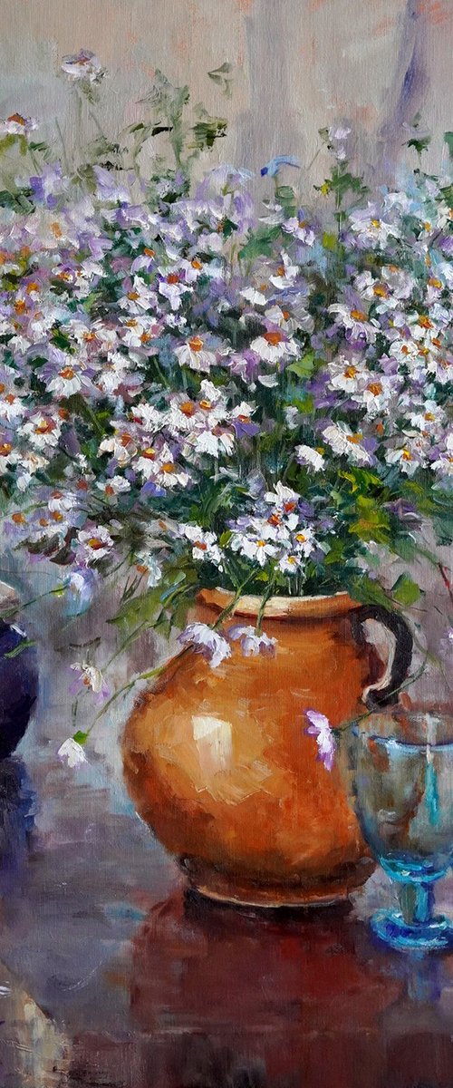 Daisies in a Сlay Vase by Olga Egorov