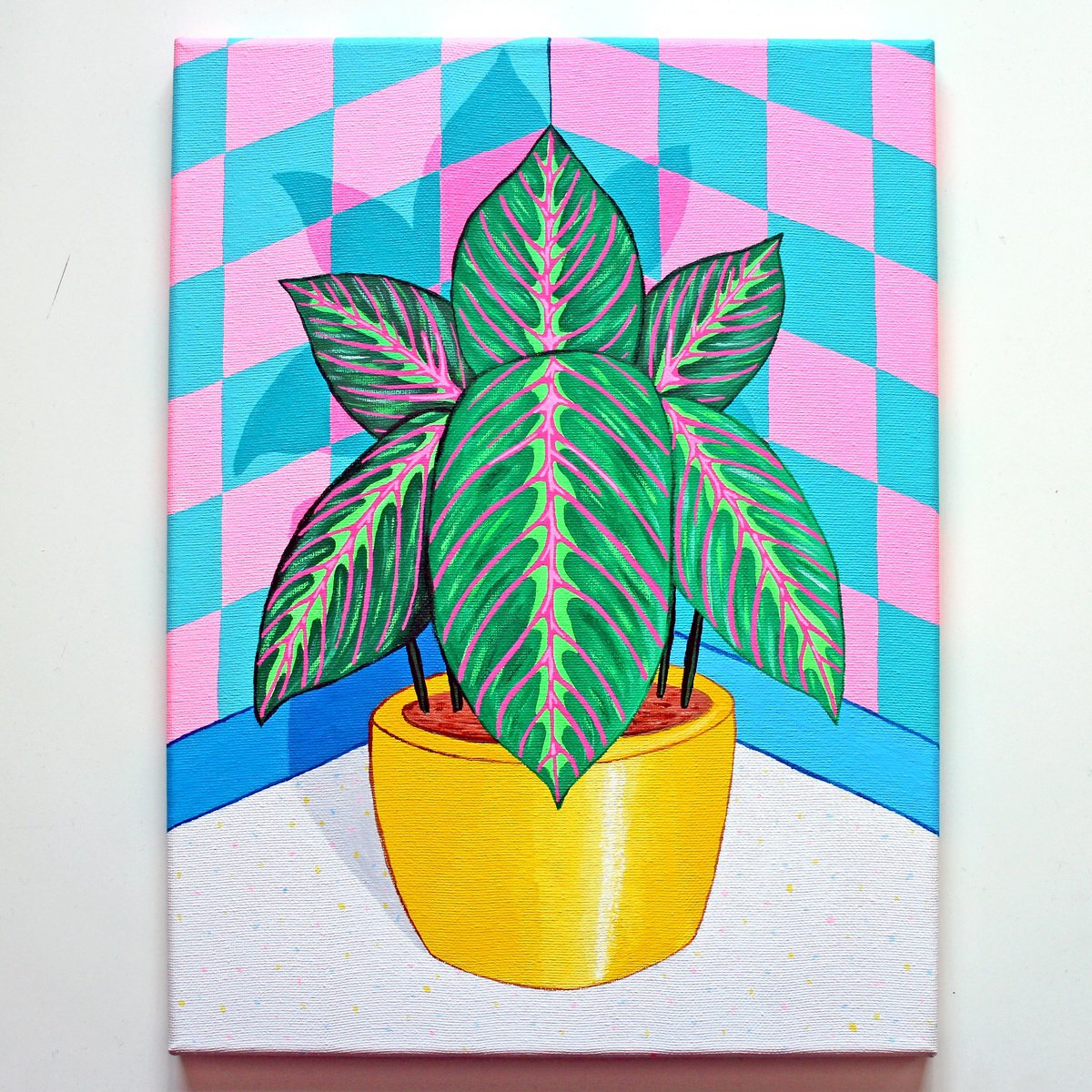 Expressive Still Life Acrylic Painting By Ian Viggars, 12 X 16, Maranta Prayer Plant, Original Artwork