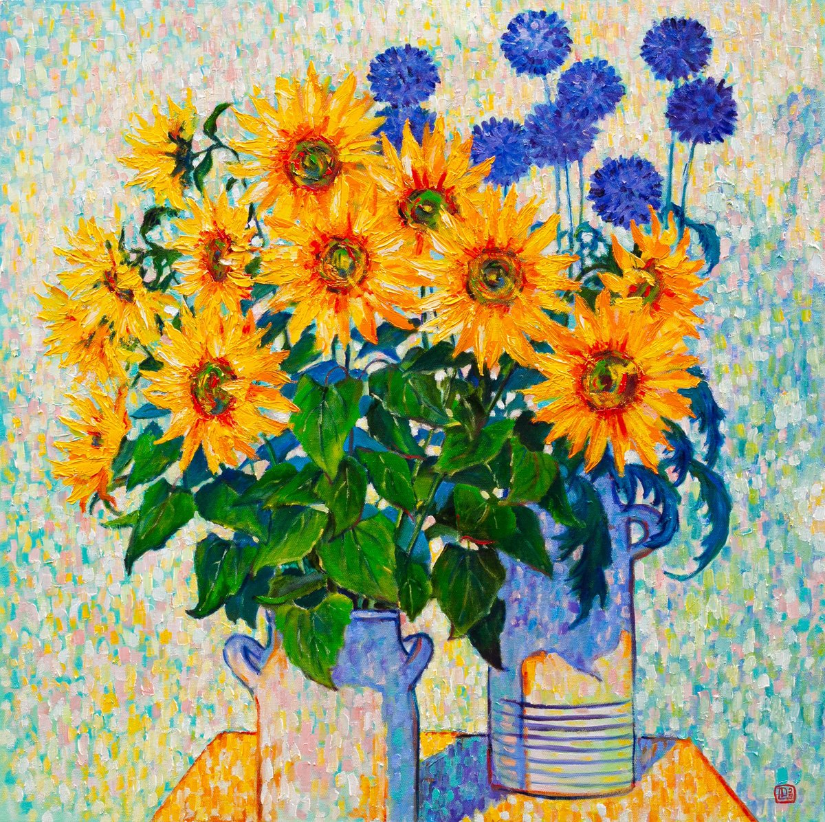 Impressionistic Botanical Oil Painting By Liudmila Pisliakova, 31 X 31", Whispers Of The Sun, Original Artwork