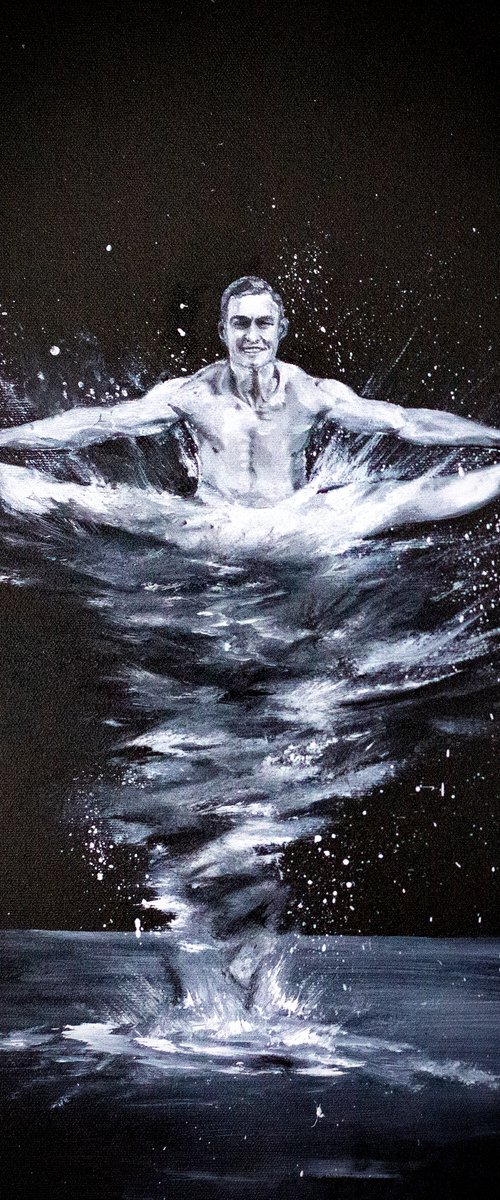 "The Jump".''BLACK AND WHITE''OIL PAINTING by Tetiana Tiplova