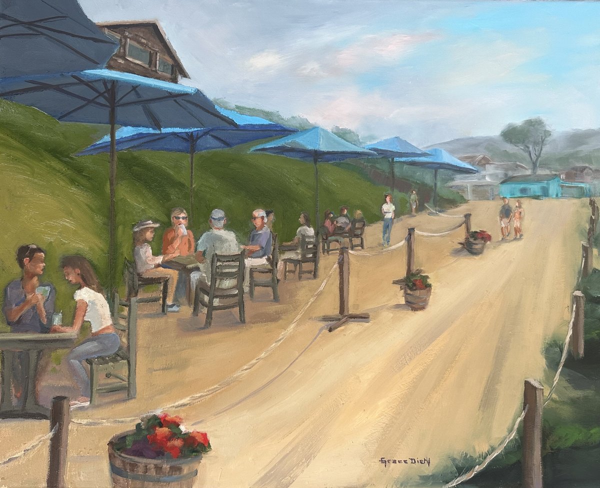 Impressionistic Portrait Oil Painting By Grace Diehl, 20 X 16, Crystal Cove Lunch, Original Artwork