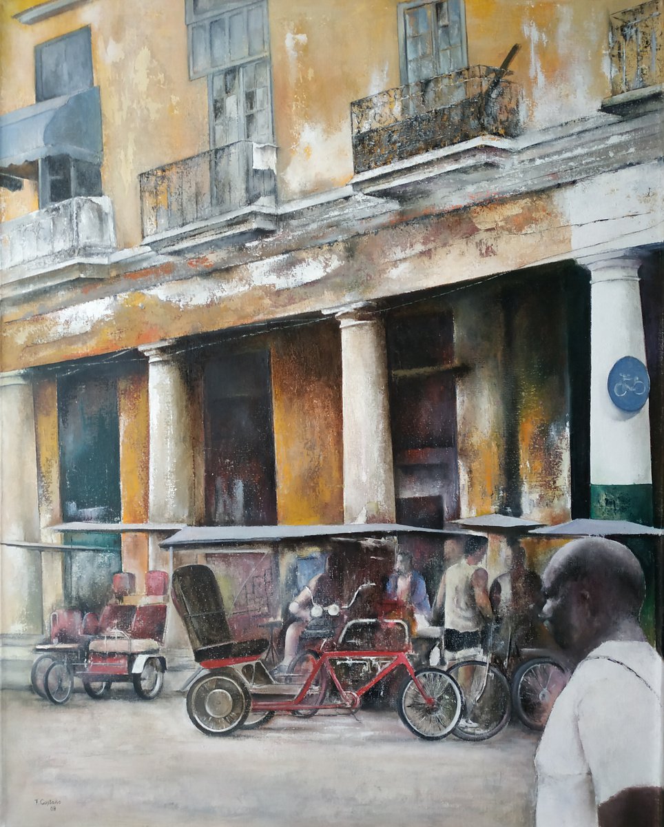 Taxi bike station-Old Havana by TOMAS CASTAi?O