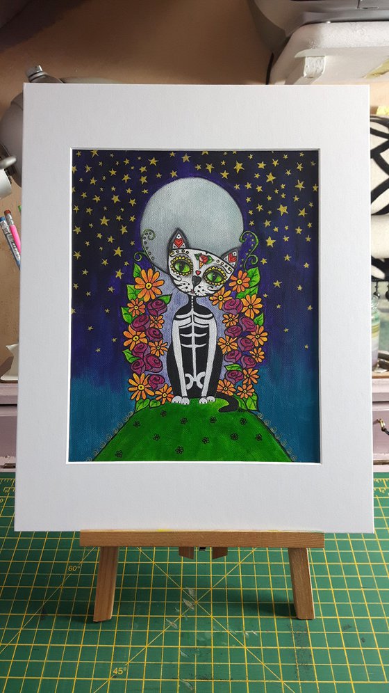 Candy Skull Cat Painting