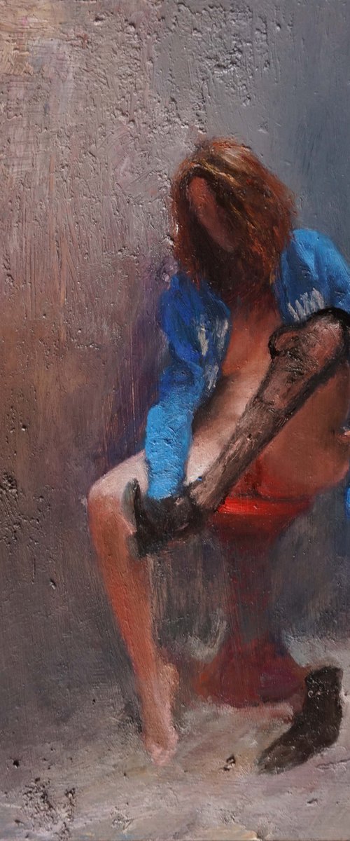 Red stool by Manuel Leonardi