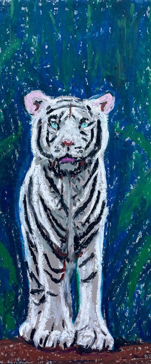 Tiger Original Oil Pastel Painting, Chinese New Year Gift, Animal Drawing, Impressionist Wall Art by Kate Grishakova