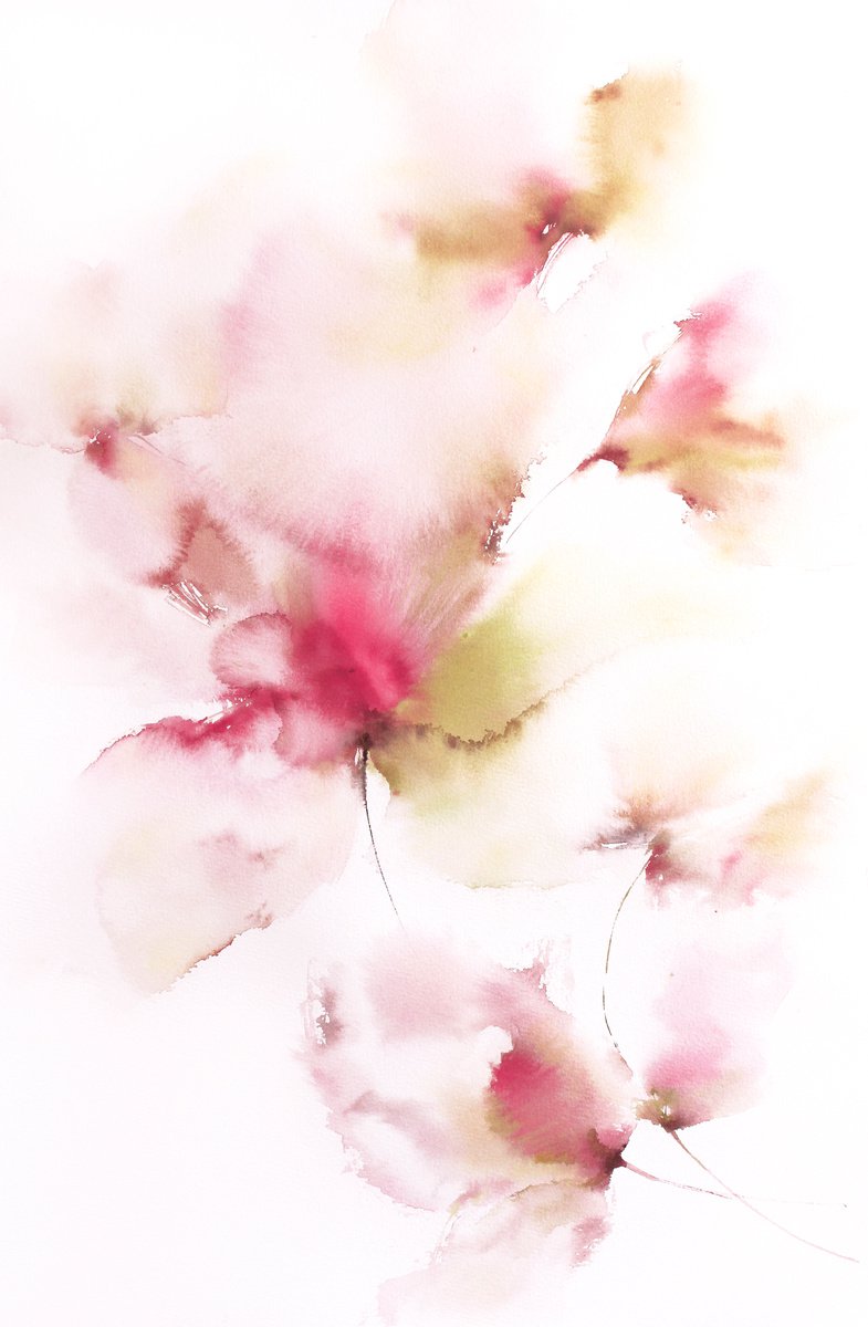 Loose florals, watercolor floral painting Lightness by Olya Grigo