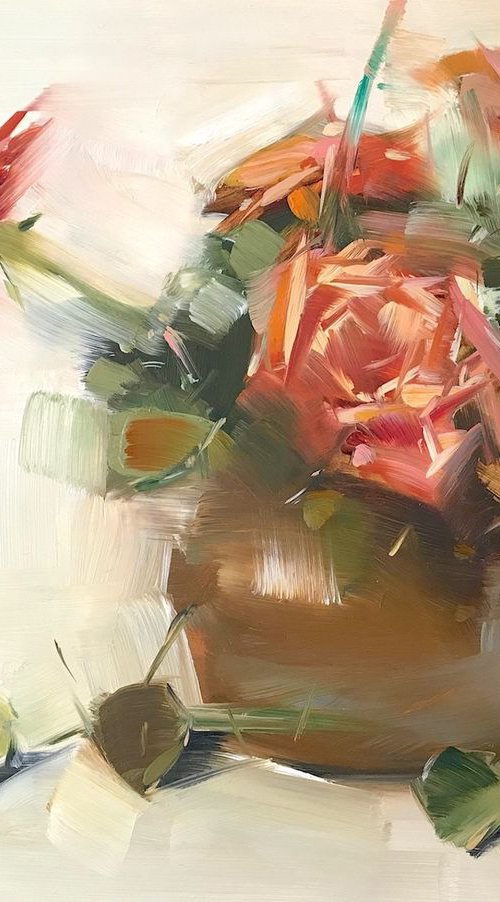 Vase of Roses, Oil painting, One of a kind, Signed, Handmade artwork by Vahe Yeremyan
