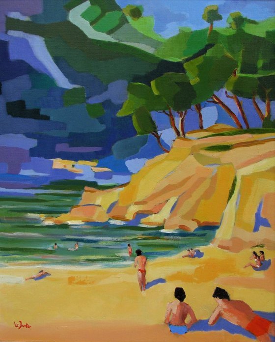 Bathers in Mediterranean cove