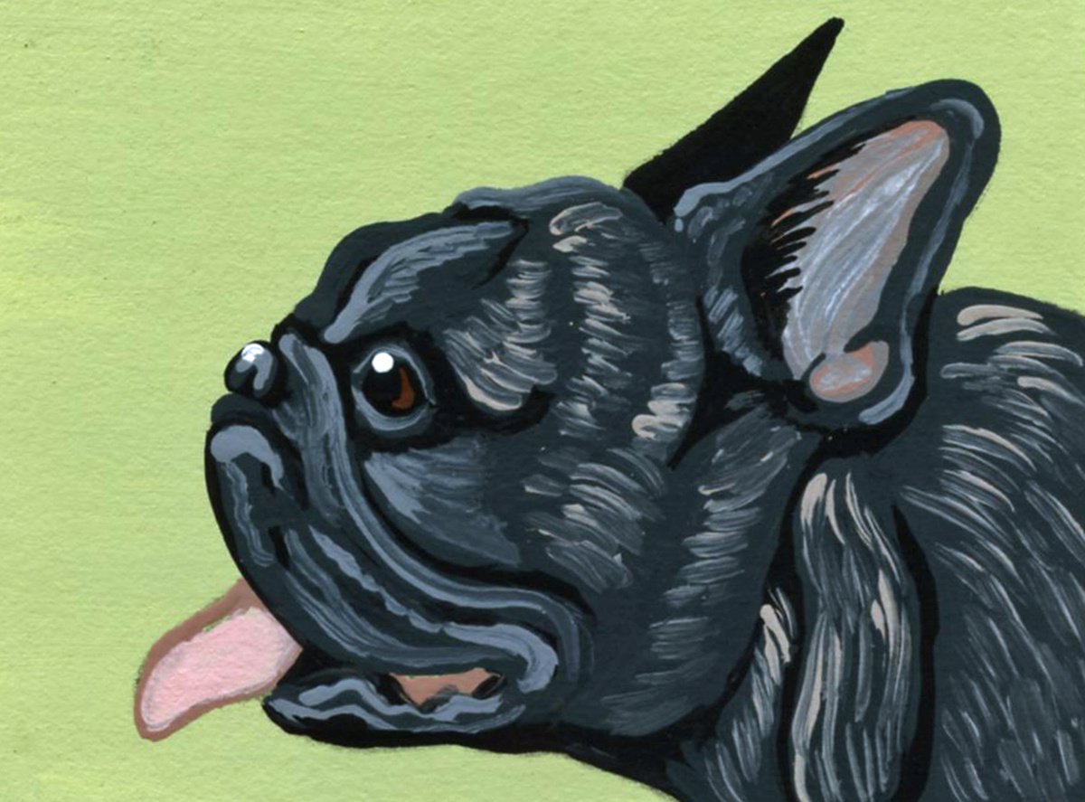 ACEO ATC Original Miniature Painting Black French Bulldog Pet Dog Art-Carla Smale by carla smale