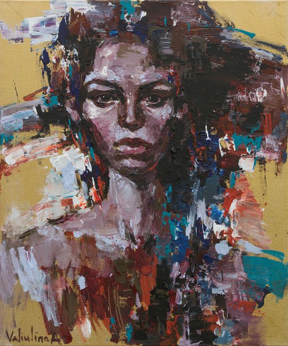 Abstract woman portrait on Gold Original acrylic painting